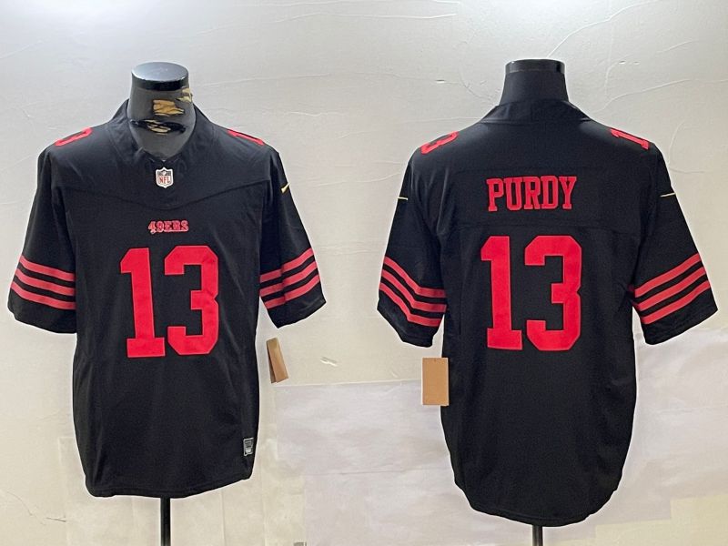 Men San Francisco 49ers #13 Purdy Black Three generations 2024 Nike Vapor Limited NFL Jersey style 1